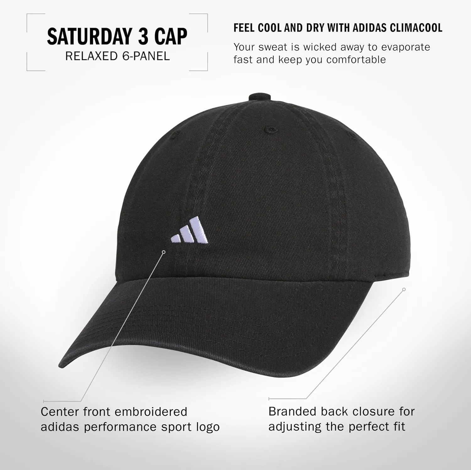 adidas Women's Saturday Hat, relaxed fit athletic adjustable cotton baseball cap