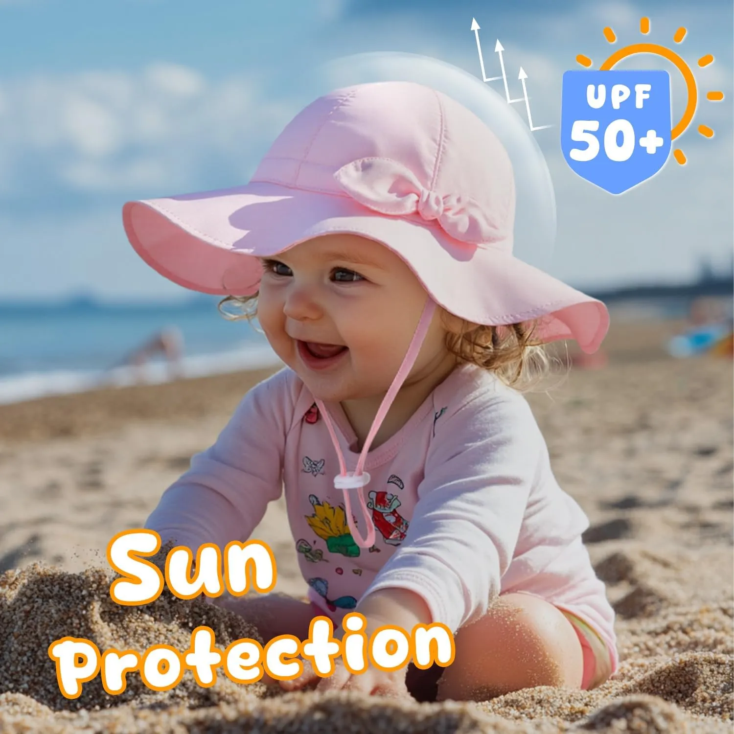 Baby Sun Hat Toddler Girl Beach Hat Adjustable Outdoor Summer Hat UPF 50  Sun Protection Wide Brim Infant Kids