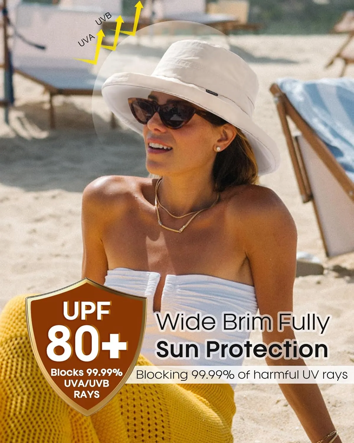FURTALK Sun Hat for Women UPF 80  Wide Brim, Packable Bucket Hat with Ponytail Hole for Hiking Travel Outdoor