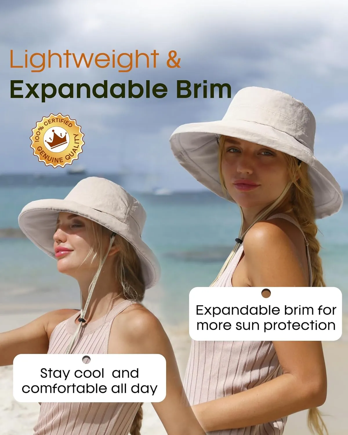 FURTALK Sun Hat for Women UPF 80  Wide Brim, Packable Bucket Hat with Ponytail Hole for Hiking Travel Outdoor