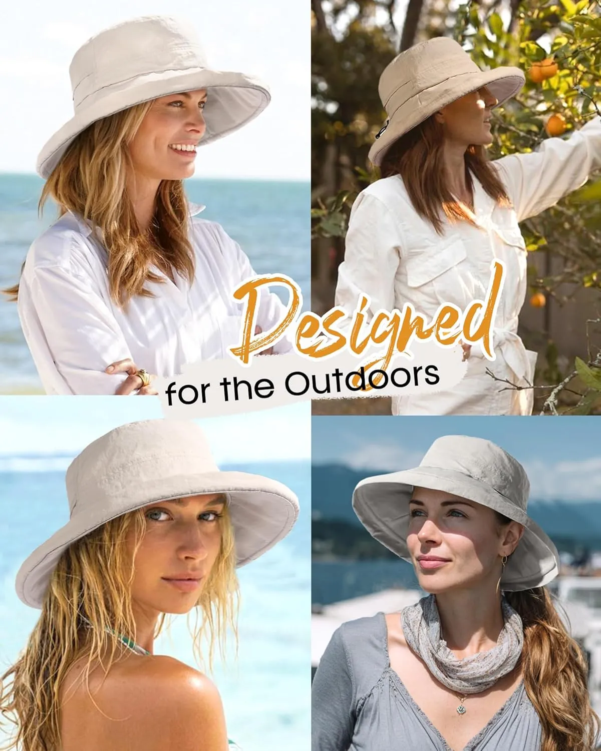 FURTALK Sun Hat for Women UPF 80  Wide Brim, Packable Bucket Hat with Ponytail Hole for Hiking Travel Outdoor