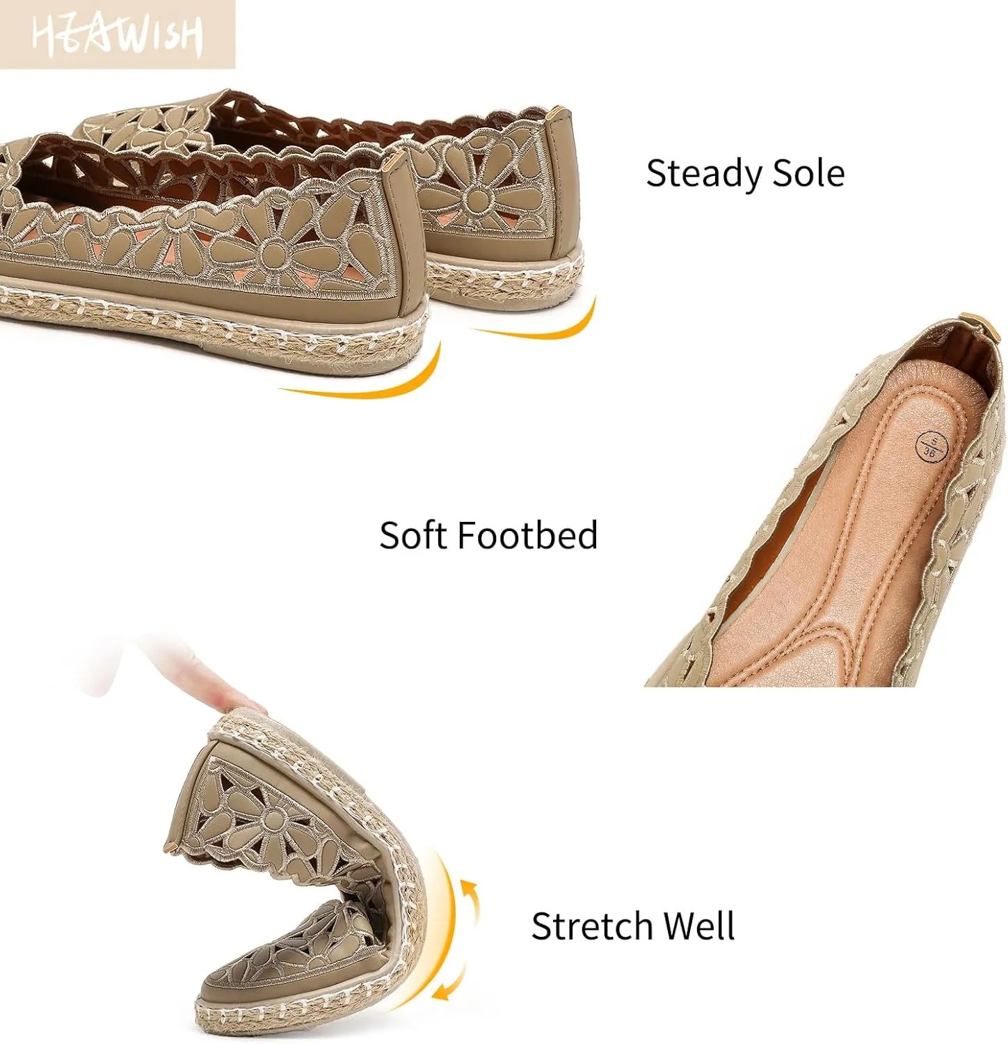 HEAWISH Women??s Ballet Flat Daisy Round Toe Dress Shoes Casual Slip On Rope Loafer