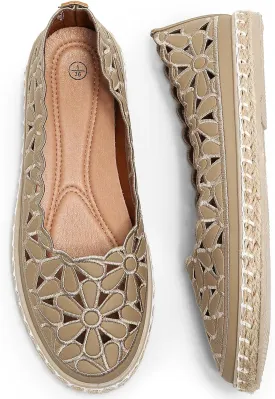 HEAWISH Women??s Ballet Flat Daisy Round Toe Dress Shoes Casual Slip On Rope Loafer