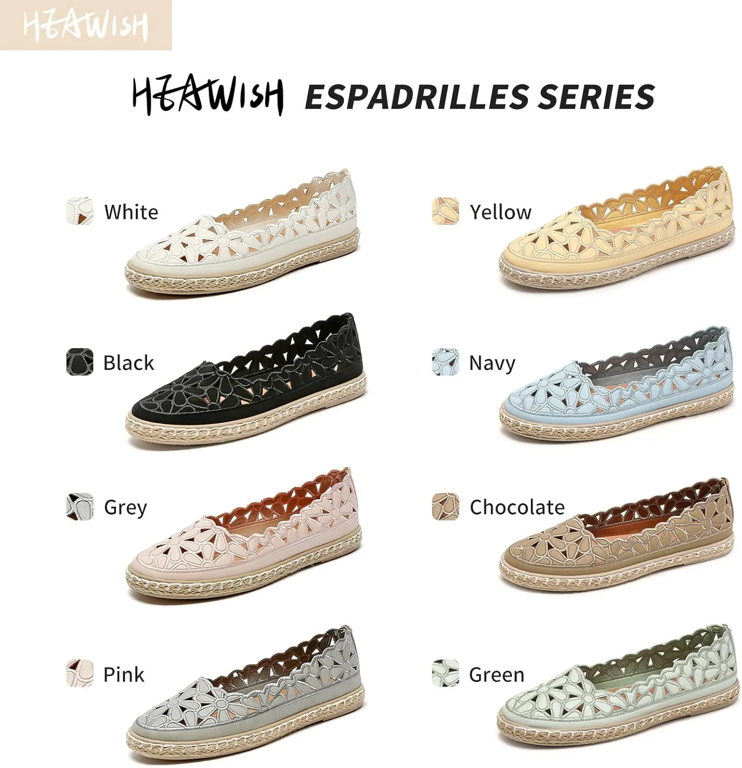HEAWISH Women??s Ballet Flat Daisy Round Toe Dress Shoes Casual Slip On Rope Loafer