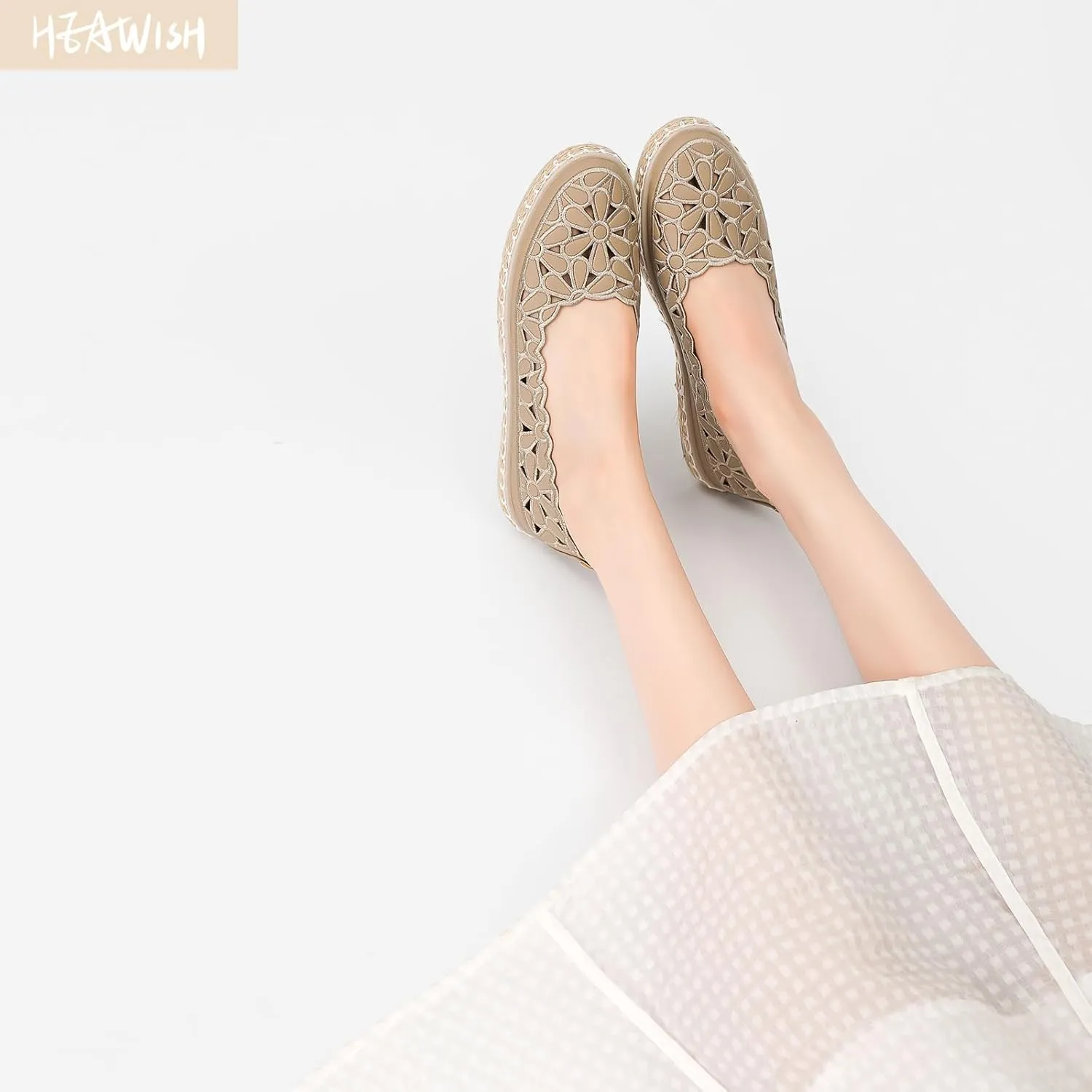 HEAWISH Women??s Ballet Flat Daisy Round Toe Dress Shoes Casual Slip On Rope Loafer