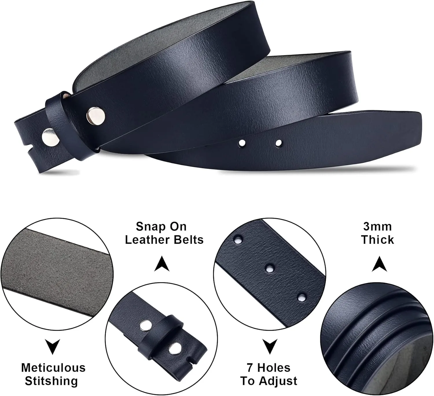 HJones Western Belts for Men without Buckle,Cowboy Belt Buckles for Men,1.5" Wide Genuine Leather Belt No Buckle