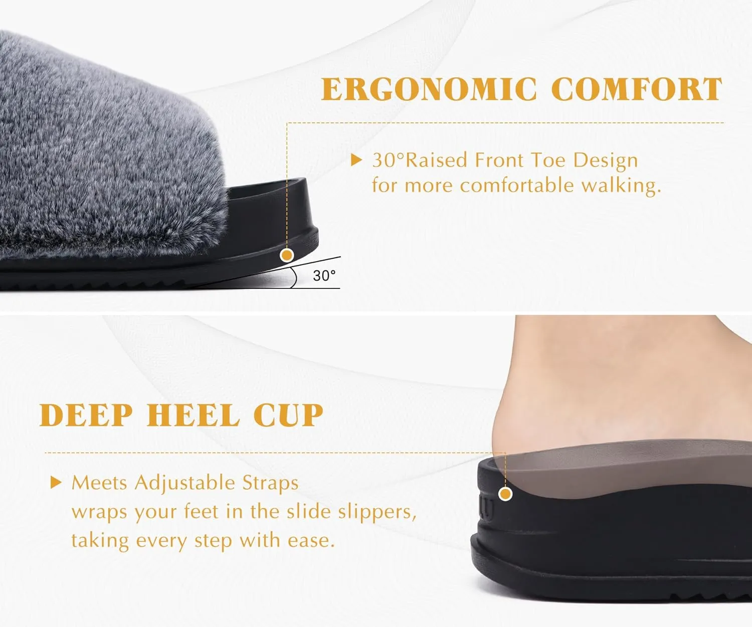 KuaiLu Women's Orthotic Slippers With Arch Support Soft Cushion Sandal Slippers for Woman Ladies Fashion Open Toe Faux Fur Platform Slipper Indoor Outdoor Size 6~12