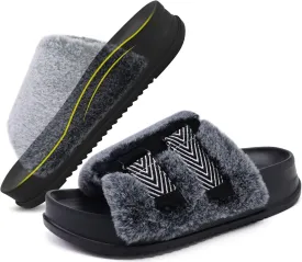 KuaiLu Women's Orthotic Slippers With Arch Support Soft Cushion Sandal Slippers for Woman Ladies Fashion Open Toe Faux Fur Platform Slipper Indoor Outdoor Size 6~12