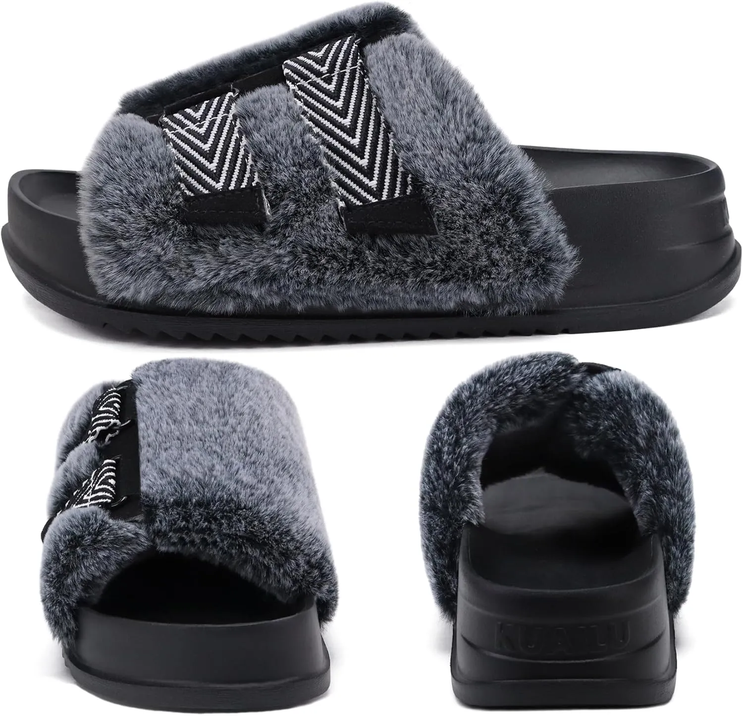 KuaiLu Women's Orthotic Slippers With Arch Support Soft Cushion Sandal Slippers for Woman Ladies Fashion Open Toe Faux Fur Platform Slipper Indoor Outdoor Size 6~12