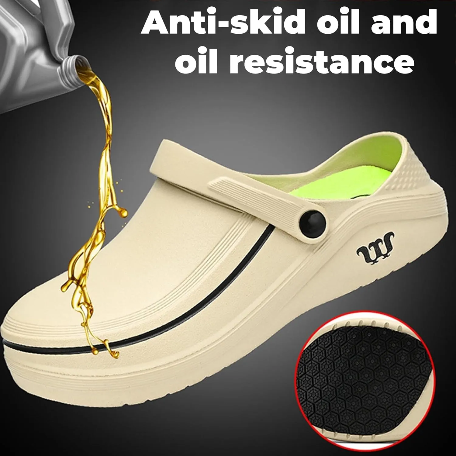 Mens Chef Work Shoes, Non Slip Oil Resistant Clogs Work Shoes, Kitchen Waterproof Nursing Safety Shoes