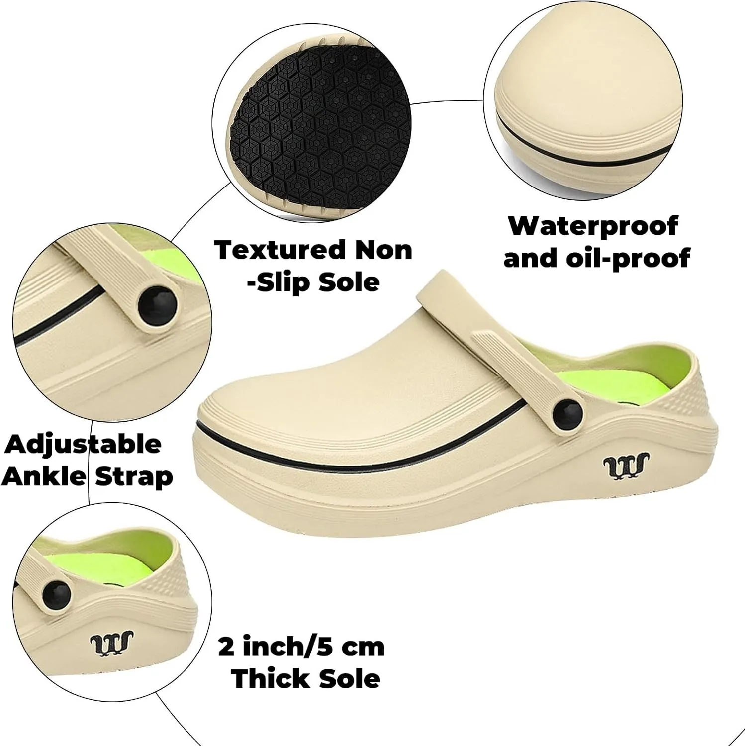 Mens Chef Work Shoes, Non Slip Oil Resistant Clogs Work Shoes, Kitchen Waterproof Nursing Safety Shoes
