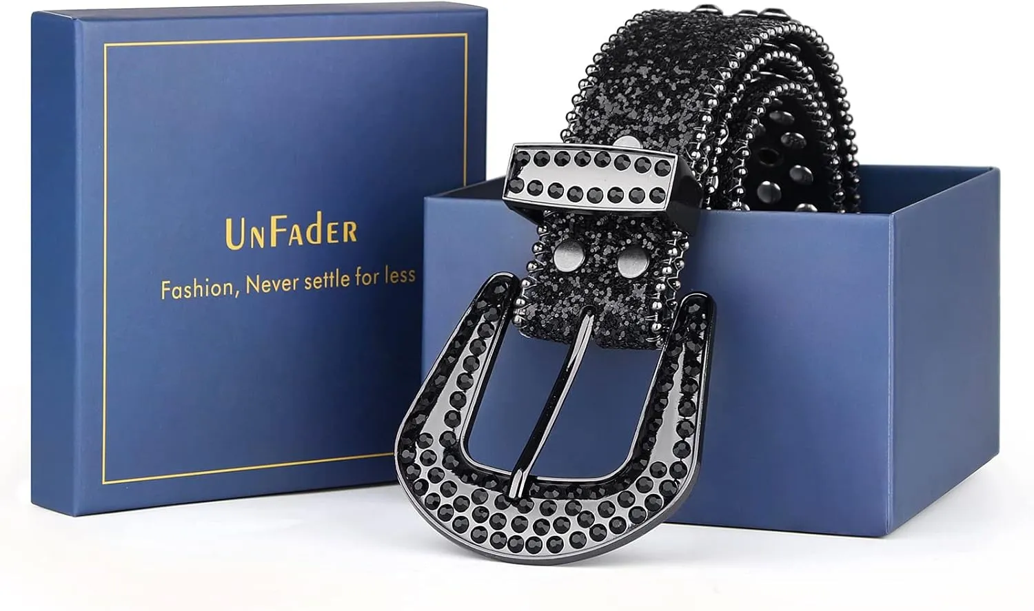 UnFader Womens Men Rhinestone Western Belts Bling Cowgirl Designer Diamond Studded Belts for Jeans