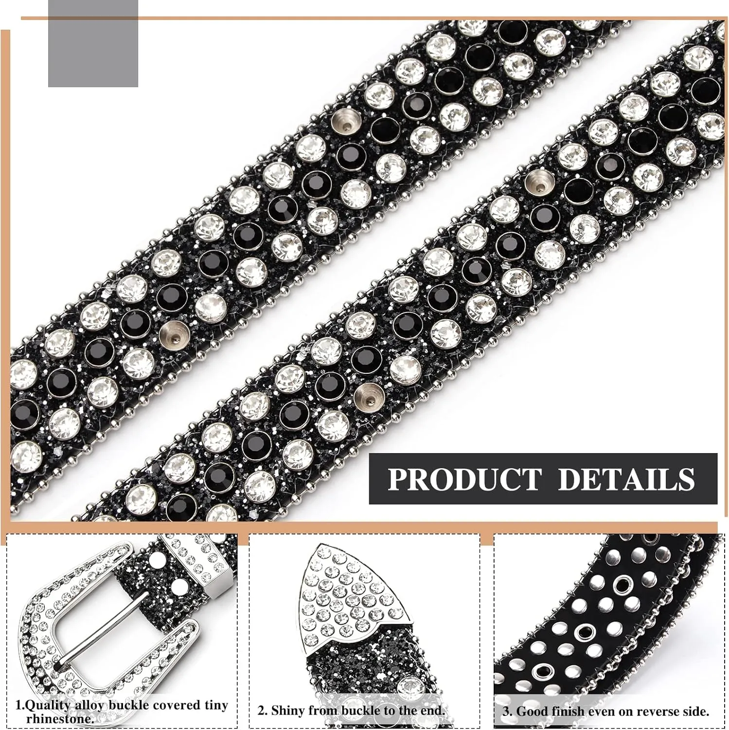 UnFader Womens Men Rhinestone Western Belts Bling Cowgirl Designer Diamond Studded Belts for Jeans