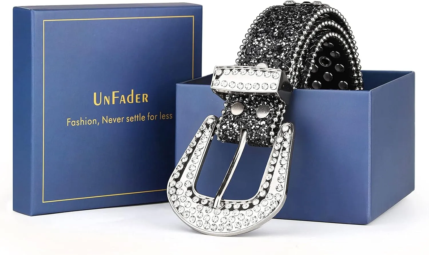 UnFader Womens Men Rhinestone Western Belts Bling Cowgirl Designer Diamond Studded Belts for Jeans