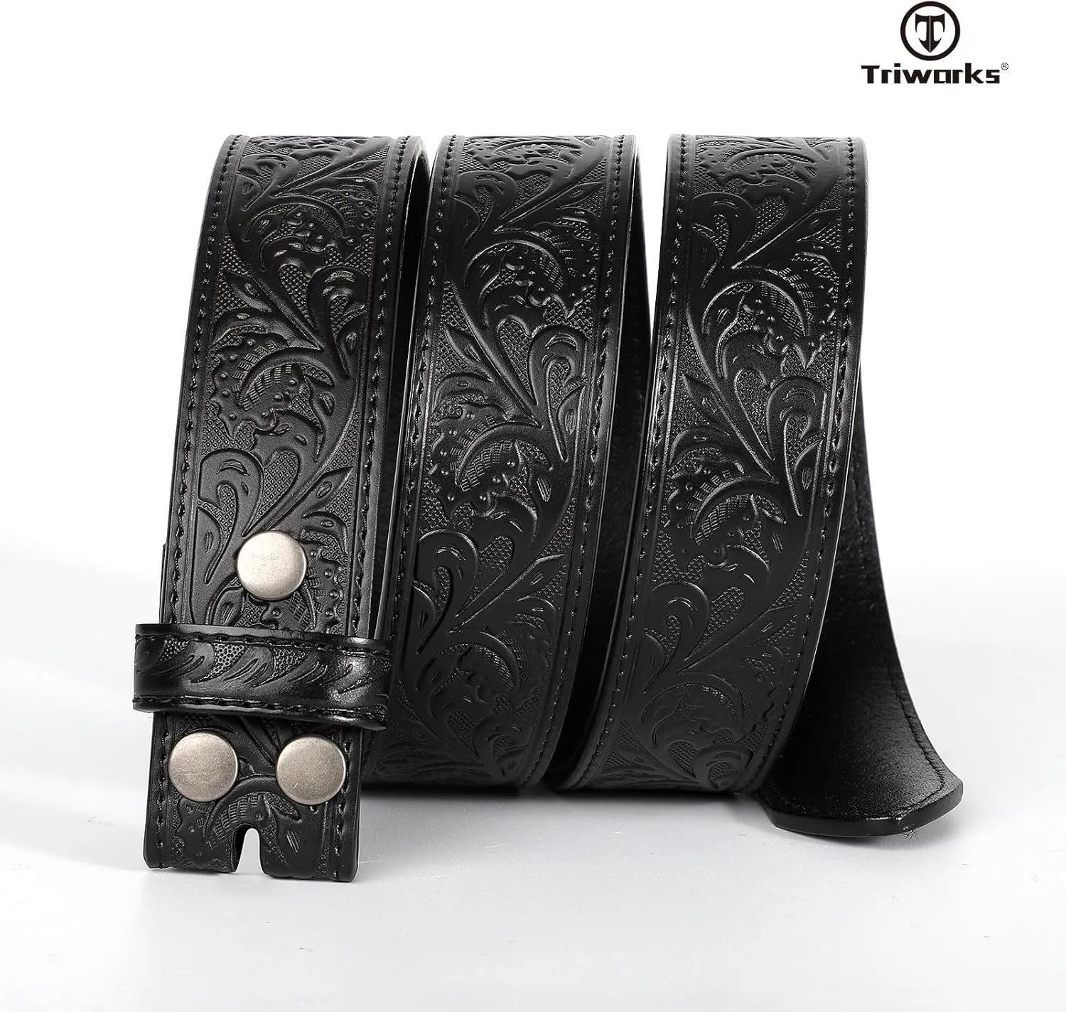 Western Belt Strap for Men without Buckle 1.5" Wide Floral Engraved Embossed Leather Belt Strap