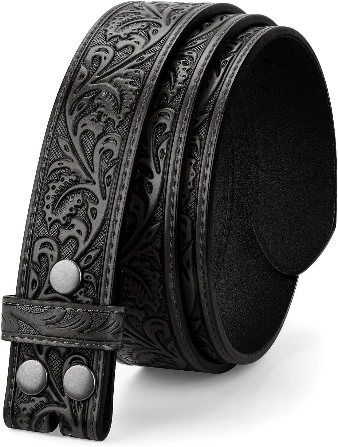 Western Belt Strap for Men without Buckle 1.5" Wide Floral Engraved Embossed Leather Belt Strap