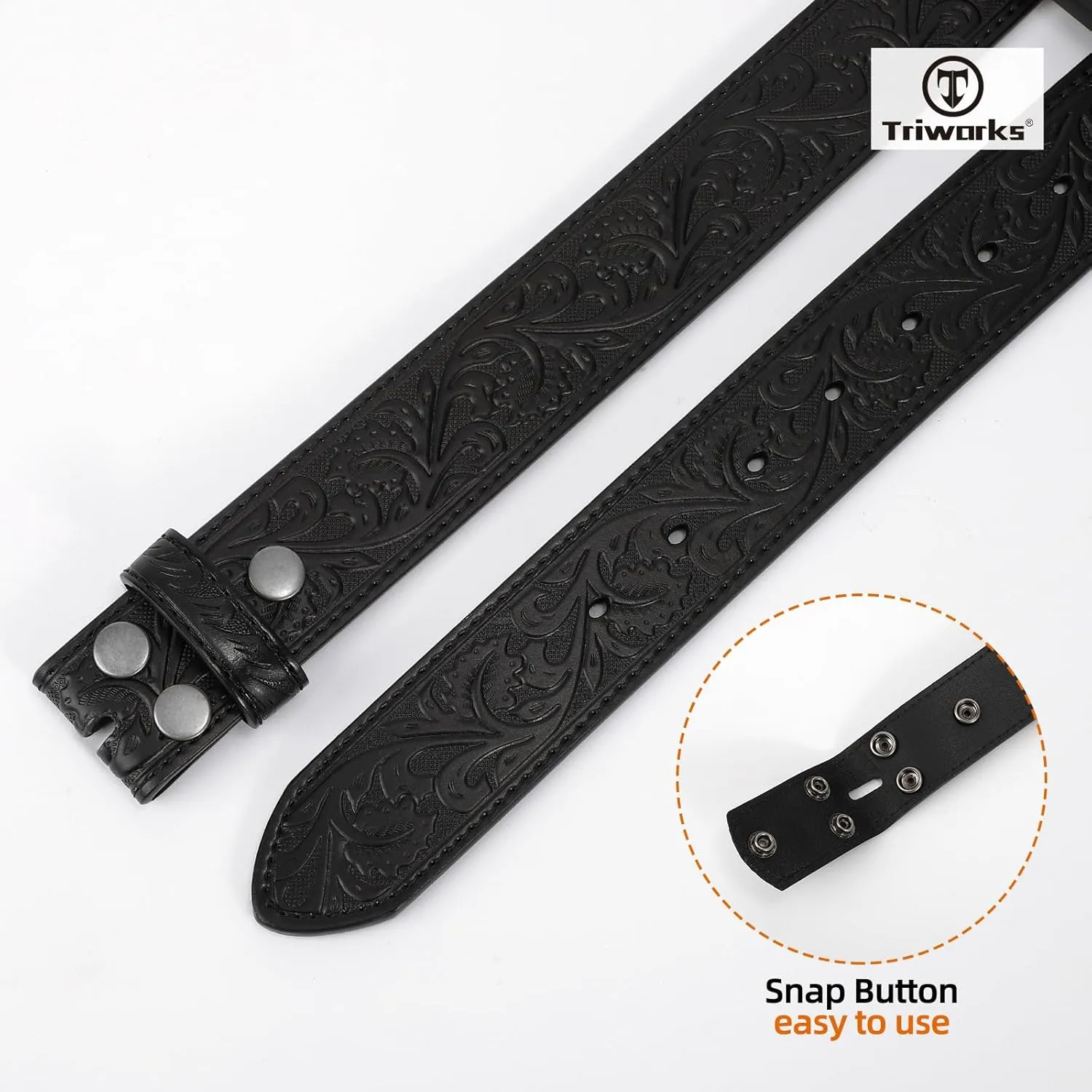 Western Belt Strap for Men without Buckle 1.5" Wide Floral Engraved Embossed Leather Belt Strap