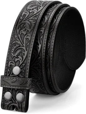 Western Belt Strap for Men without Buckle 1.5" Wide Floral Engraved Embossed Leather Belt Strap
