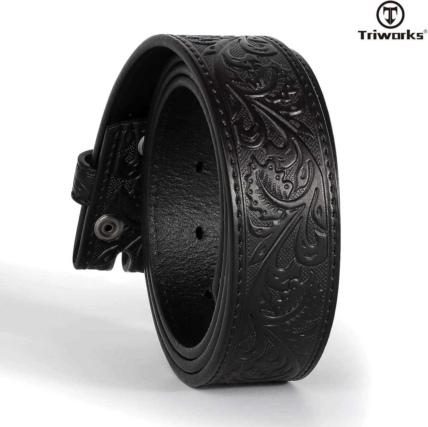 Western Belt Strap for Men without Buckle 1.5" Wide Floral Engraved Embossed Leather Belt Strap