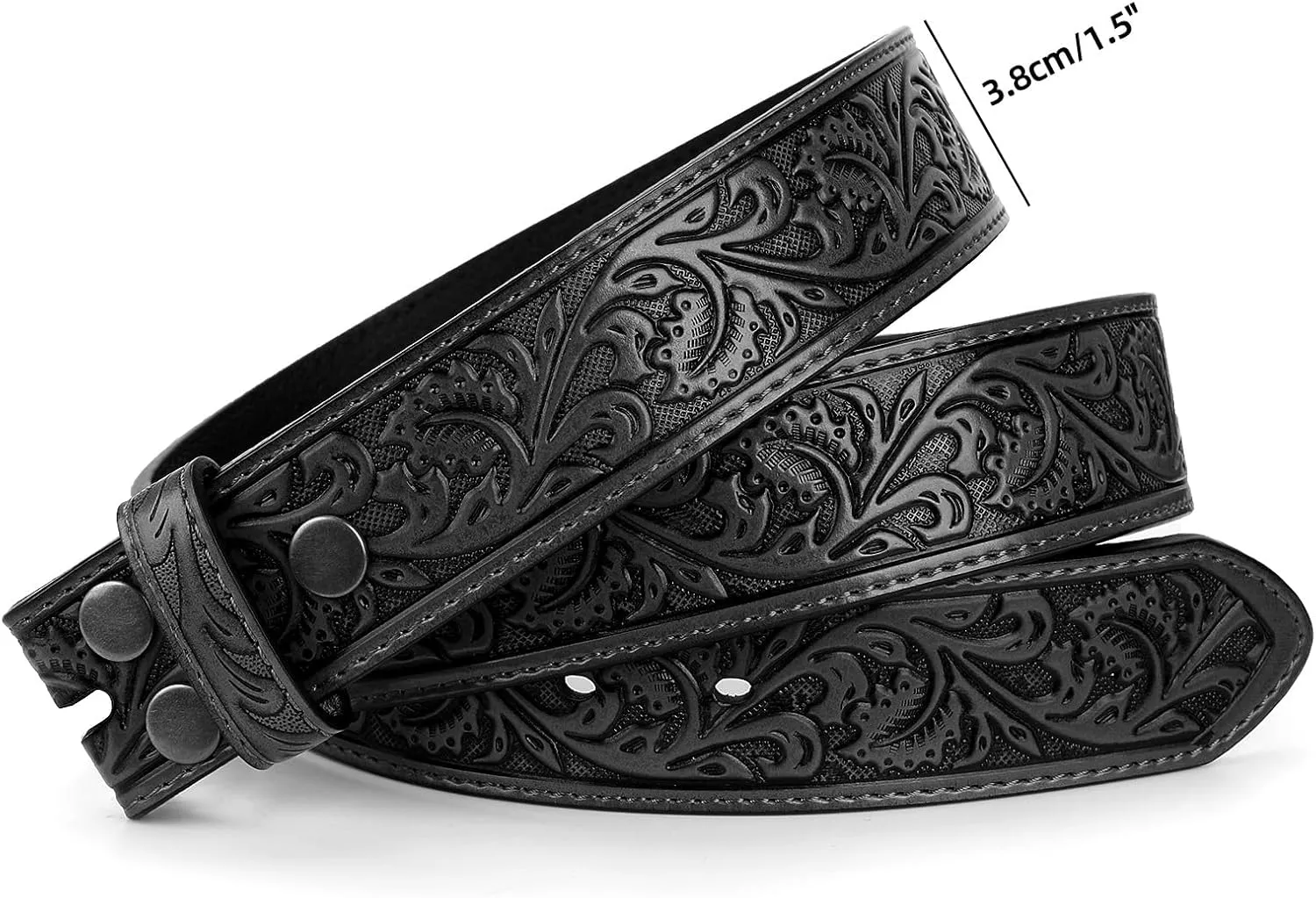 Western Belt Strap for Men without Buckle 1.5" Wide Floral Engraved Embossed Leather Belt Strap